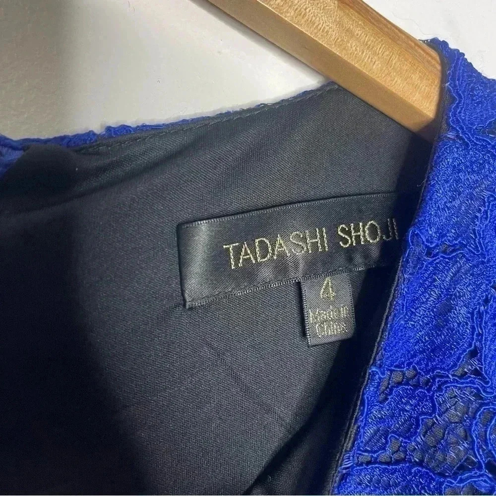 Tadashi Shoji PINTUCK NEOPRENE A-LINE DRESS WITH LACE DETAIL Size 4 - Picture 4 of 6
